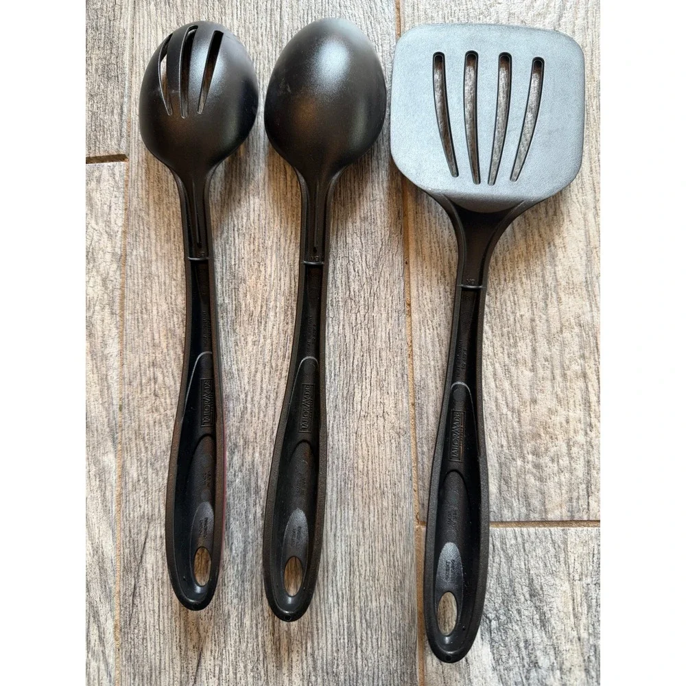 Tailor Made Kitchen Utensil Set 3 pc Black Red Nylon Slotted Spoons Turner USA